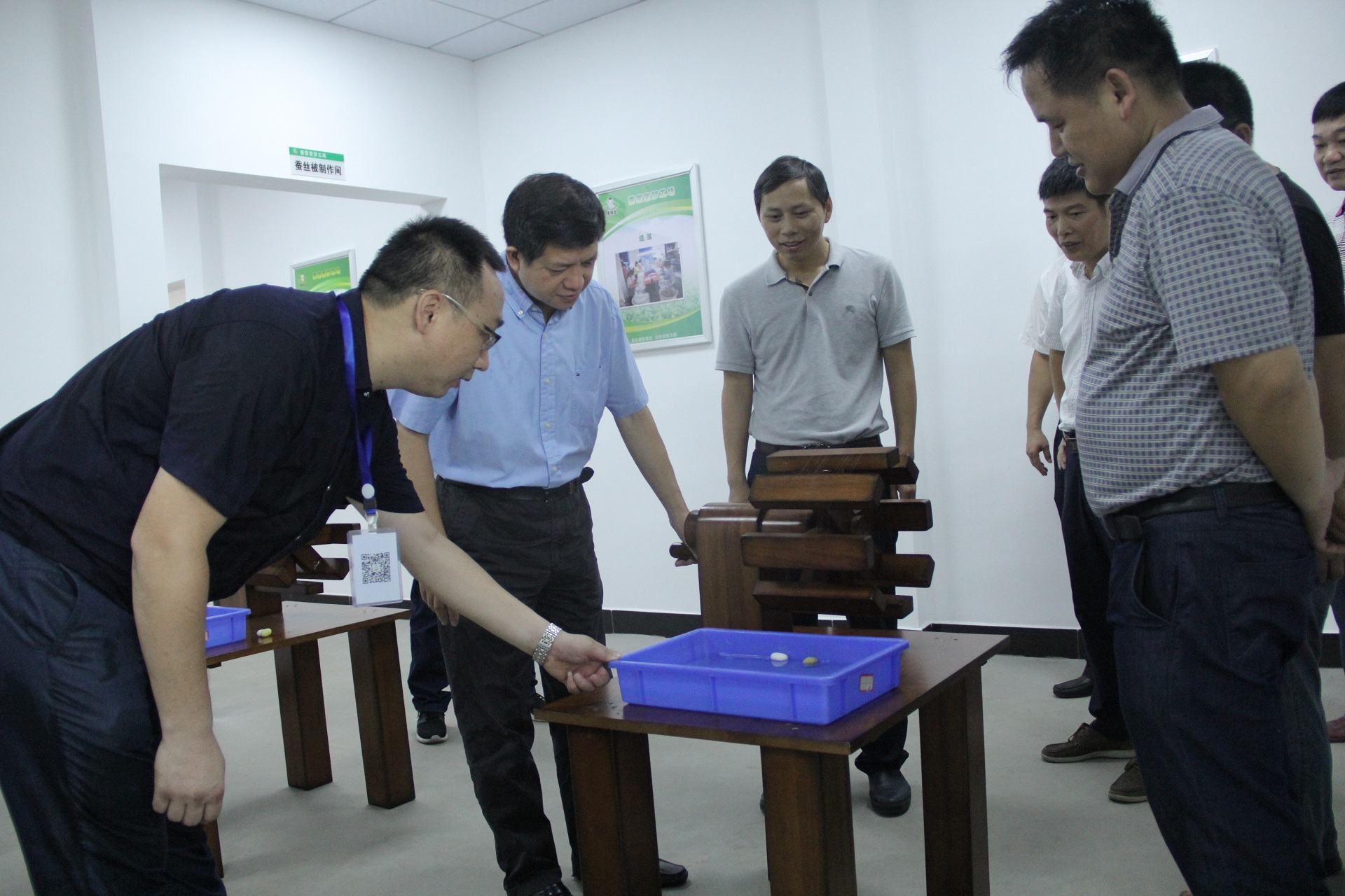 袁主任体验手工缫丝机 袁主任体验手工缫丝机